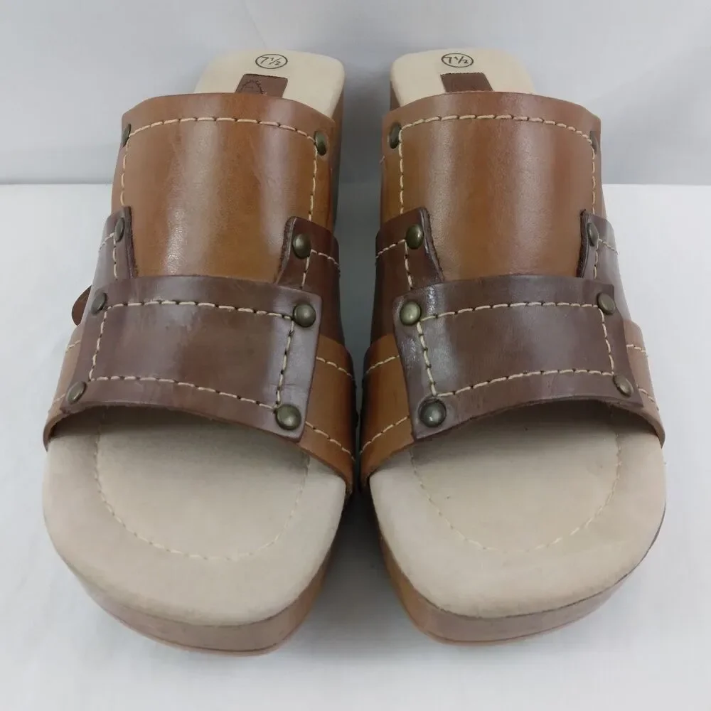 Vintage Y2K Lower East Side Patchwork Leather Platform Chunky Wedge Sandals 7.5 - Picture 4 of 10